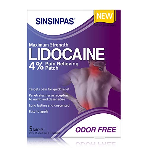 SINSINPAS Maximum Strength Lidocaine 4% Pain Relieving Patch (5 Patches)