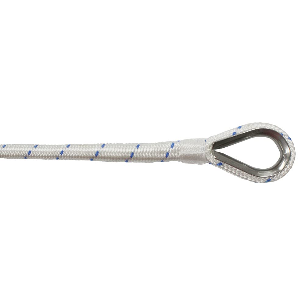 Extreme Max 3006.2505 BoatTector Corde d'ancrage en Nylon Double Tresse avec dé à Coudre, 0,95 cm x 76 m, Blanc avec Traceur Bleu
