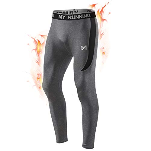 MEETYOO Heren Leggings, Sport Compressie Panty Sneldrogende Onderlaag Training Broek voor Running Fietsen Workout Gym - - XL