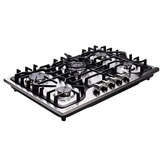 30 Inch Gas Cooktop DT57043 Built-in Stainless Steel 5 Burners Gas Stovetop LPG/NG Convertible Dual Fuel Gas Hob