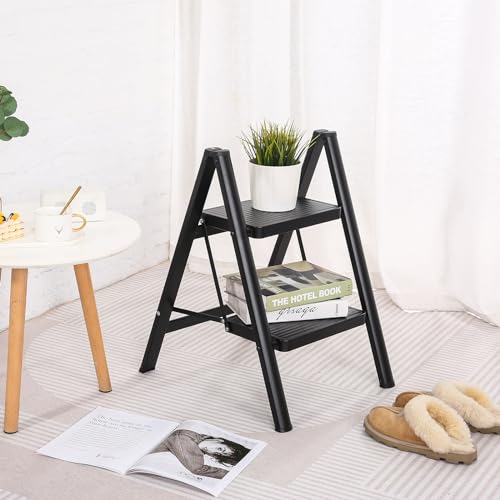 TOOLITIN Escada de 2 Degraus, Banco Dobrável para Adultos com Pedal Antiderrapante Largo, Leve, Perf