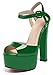 SAMMITOP Women's Platform High Block Heel Sandals Peep Toe 150mm Chunky Heels Buckle Ankle Strap Wedding Party Dress Shoes Green US10
