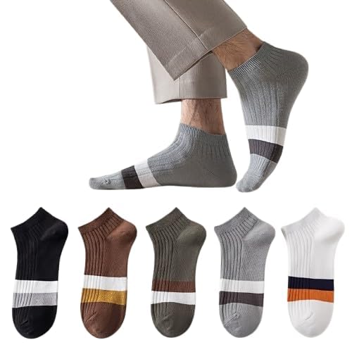 prasthan Men's Ankle Socks, Color-Block Striped Design, Soft Cotton Blend, Arch Support, Cushioned Heel, Pack of 5-picture-38
