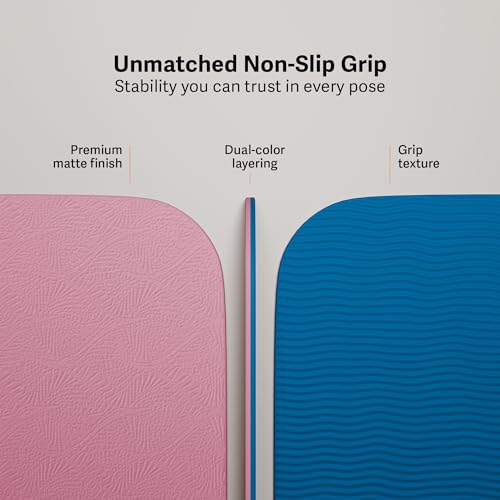 Image of FIT PICK Pro Yoga Mat for Women & Men | High Density TPE Yoga Mat with 6mm Cushion | Non-Toxic, Sweat-Resistant & Double Sided Anti-Slip Exercise Mat | Lightweight & Portable with Carry Bag (Pink Sapphire)