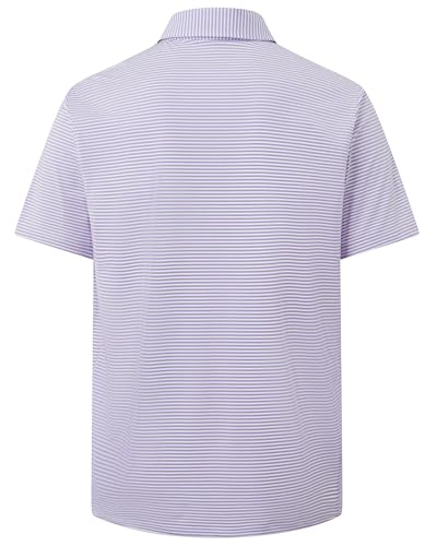 Image of Golf Shirts for Men - Dry Fit Moisture Wicking Short Sleeve Performance Sport Casual Striped Collared Mens Polo Shirt