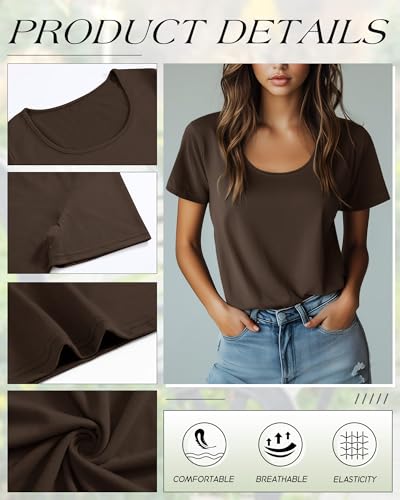 Ficerd 4 Pack Women's Scoop Neck Loose Fit T Shirts Basic Casual Short Sleeve Tops Soft Layer Summer Tees3