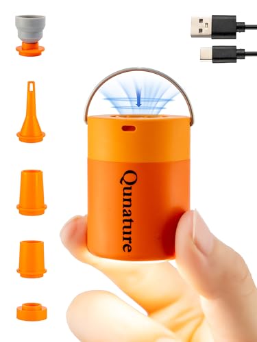 Qunature Portable Air Pump Tiny Pump 3.0 5kPa Air Pump for Inflatables with Camping Light Magnetic Design Rechargeable Air Mattress Pump for Sleeping Pads, Pool Floats, Swimming Rings Orange