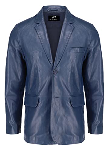 Lambskin Leather Jacket Men Casual Coat – Notched Collar Classic Bond’s Style Ultimate Leather Blazer For Men (Blue, X-Large) #TOP2
