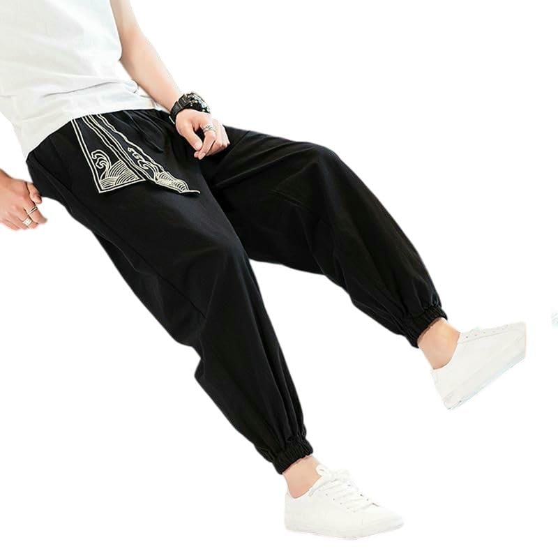 Pantalon de jogging rétro avec ourlet à revers brodé de haute qualité