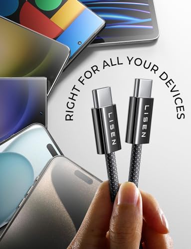 Image of LISEN USB C Cable, 6-Pack [3.3 /3.3 /6.6 /6.6 /6.6 /10FT] USBC to USBC Cable for iPhone 16e 15 Pro Max Charger Cord, 60W C to C Cable Fast Charging for Samsung S25 /S24 /23, Switch 2, iPad, MacBook,Black