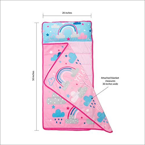 Funhouse Happy Rainbows Kids Nap Mat Set – Includes Pillow and Fleece Blanket - Great for Girls Napping During Daycare, Preschool, or Kindergarten - Fits Toddlers and Young Children