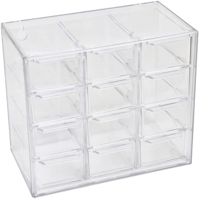 Mini cajón de escritorio con 12 compartimentos, organizador de escritorio de plástico, suministros de oficina y caja de almacenamiento de joyas para