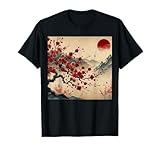 Vintage Cherry Blossom Woodblock Tee Japanese Graphical Art T-Shirt