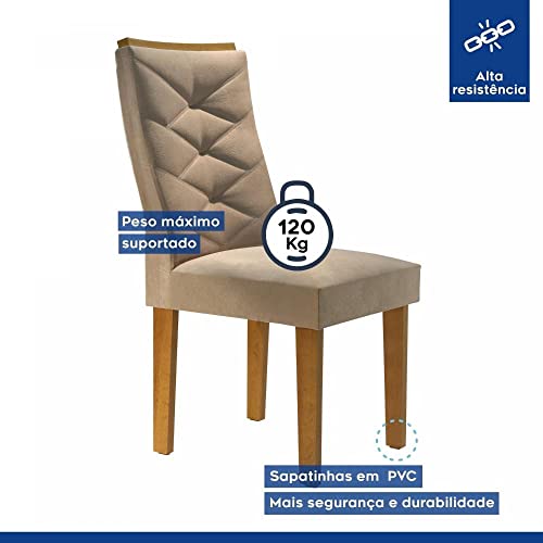 Conjunto Sala de Jantar Mesa Tampo de Vidro 8 Cadeiras Plus Germany Yescasa Ypê/off White/suede Pena