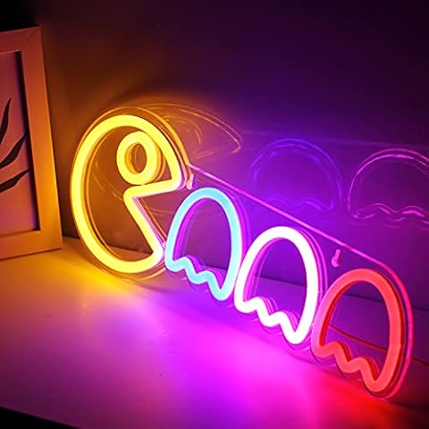 Pacman Neon Signs Specter LED Lights Sign Gamer Room Retro Arcade Decor 16.7”x5.9” with USB/Switch Ghost Neon Kids Lights Hang up for Gaming Zone Man Cave Birthday Christmas Gift Cover
