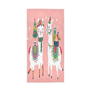 Kerst Cartoon Llama Alpaca met Boom Gift Zacht Bad Hotel Spa Hand Gym Sport Handdoek