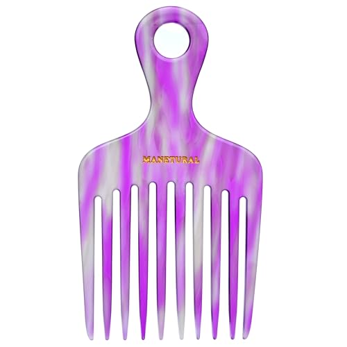 MANETURAL 14MX Long-Tooth Comb/Afro Hair Lift Combs for Women's Curls and Men's Beards - Hand-Made, Hand-Crafted Beauty for Effortless Styling (purple_B, 2PACK)