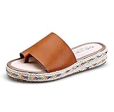 QLIGHA Sandalias Mujer Cuñas Zapatillas Plataforma De Cuero