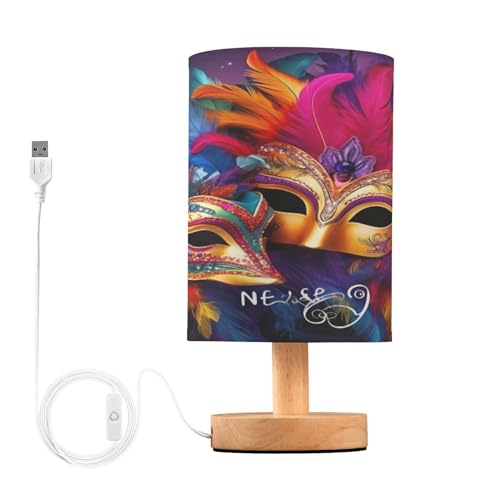 SDMKA Mardi Gras Colorful Bedside Table Lamp for Bedroom, Minimalist Nightstand Lamp with Round Fabric Shade for Living Room, Office, No Bulb Required