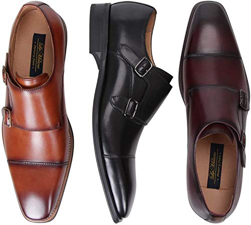 Image of La Milano Mens Double Monk Strap Slip on Loafer Cap Toe Leather Oxford Formal Business Casual Comfortable Dress Shoes for Men