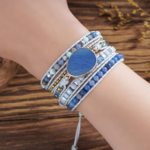 Image of Plumiss Women Boho Handmade Natural Stone Crystal Leather Bead Wrap Bracelets Collection