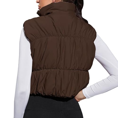 Zip Up Crop Puffer Vest Lightweight Sleeveless Winter Warm Outerwear Fall Padded Coat for Women3