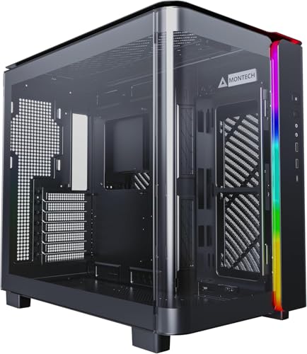 Montech, King 95 Dual-Chamber ATX Mid-Tower PC Gaming Case, High-Airflow, Toolless Panels, Sturdy Curved Tempered Glass Front and Side Panel, ARGB Lighting, Black