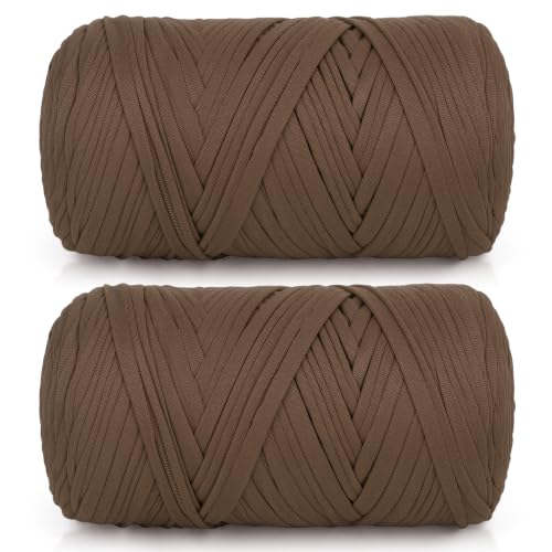 Image of Katech 800g T Shirt Yarn for Crocheting, Ribbon Yarn for Beginners-Coffee