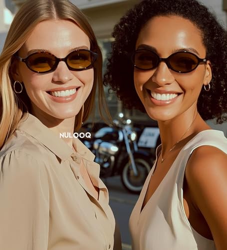 NULOOQ Retro Oval Sunglasses for Women 90s Trendy Vintage Small Round Sunnies Shades3