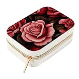 RODAILYCAY Hermosa caja de viaje de terciopelo rosa con cremallera, caja de almacenamiento portátil para collares, anillos, aretes, pulseras, soporte para collares de joyería