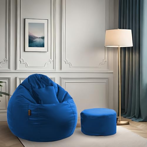 Image of Seventh Heaven 3XL Bean Bag Cover with Footrest and Cushion (Without Beans) | Premium Scratch Resistant Leatherette | (Leatherette Fabric - Royal Blue)