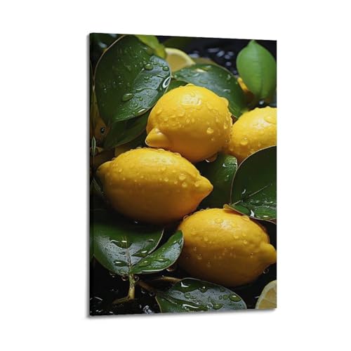 Affiche murale citrons jaunes ZHOUKEG cadre suspendu en tissu pour décoration de maison 50x75 cm