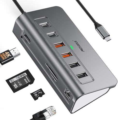 MOSIRUI USB C Hub Ethernet,10-in-1 USB C Docking Station with 4K@6Hz HDMI,1Gbps Ethernet, PD 100W,Type C & 2 USB A 3.2 10Gbps, 2 USB A 2.0, SD/TF, Aluminum USB Hub for Laptop,PC, iPhone 16/15,Mac