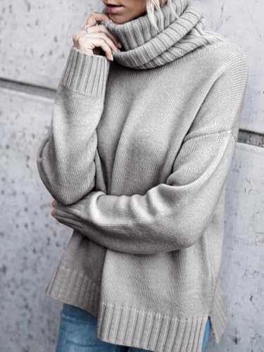 Image of FISACE Womens Oversized Turtleneck Pullover Sweater Cable Knit Sweater Tops