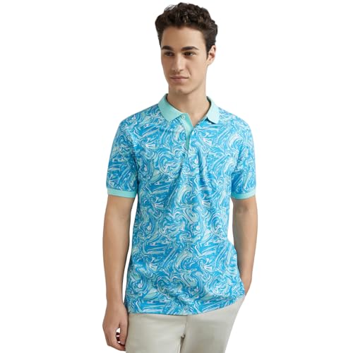 Image of Colorplus Men's Pure Cotton Print Pattern Tailored Fit Polo Neck Half Sleeve Casual T-Shirt