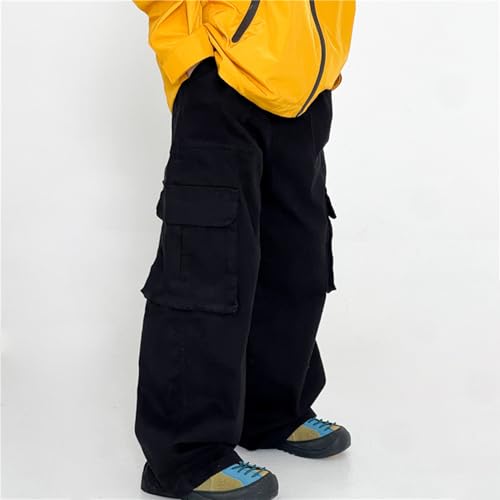 Boys Baggy Cargo Pants Casual Loose Fit Parachute Pant, Wide Leg Pants with Multi Pockets 3-13 Years2