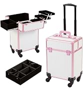 Arous Rolling Makeup Train Case Cosmetic Travel Trolley 4 Tray with Sliding Rail Removable Middle...