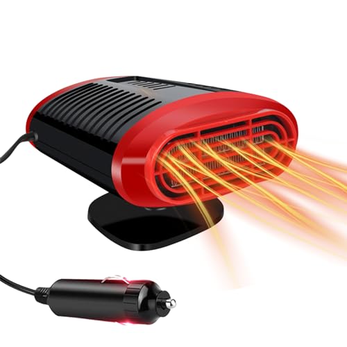 Chuankefanxing Calentador de Coche 12V 150W, Portátil Coche 2 en 1 Calentador y Ventilador Rotación 360° Grados, Desempañador de Parabrisas, Calefactor Coche Mechero para Todos los Vehículos