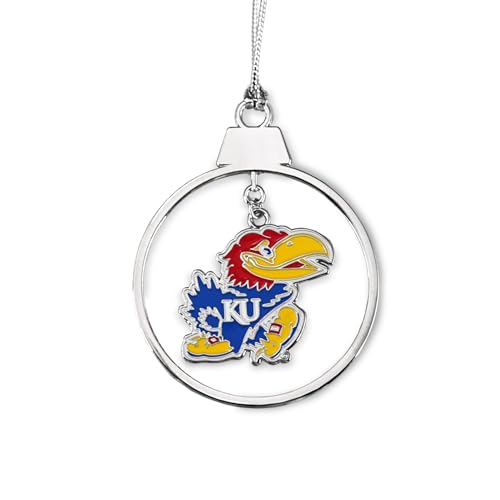 Fan Frenzy Gifts Kansas Jayhawks Circle 2 Piece Officially Licensed Silver Two-Piece Colored Ornaments