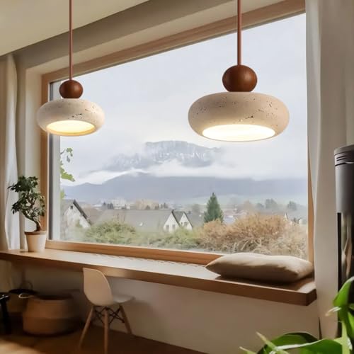 Lámpara colgante estilo japonés de travertino crema para dormitorio y sala