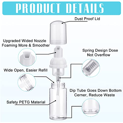 24 Pcs Foam Pump Bottles 1 Oz/ 30 ml Plastic Mini Empty Dispenser Travel Soap Foaming Bottles for Refillable Hand Sanitizer Lash Shampoo(Clear)3