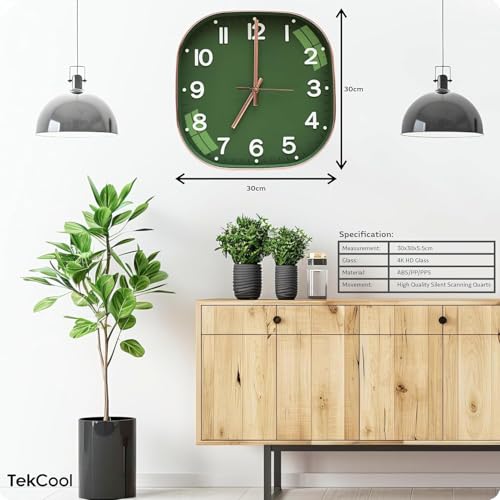 Image of TEKCOOL Plastic Analogue Wall Clock 12 inch Silent Quartz Decorative Wall Clock Non-Ticking Classic Clock Battery Operated Round Easy to Read for Room /Home /Kitchen /Bedroom /Office /School.Mehendi-