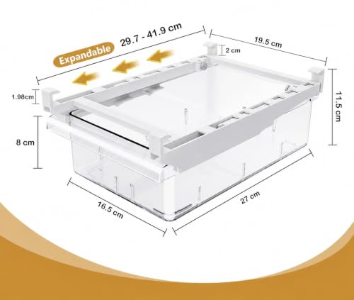 Image of INOVERA (LABEL) Pull Out Fridge Drawer Organizer - Adjustable Storage Container - Removable Bin for Fruits, Vegetables, Food (Transparent)