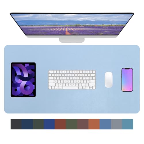 CHIF HAUTH PU Leather Mouse Pad, Desk Pad, Large Mouse Mat, Desk Mat for Office and Home (Light Blue, 31.5" x 15.7")