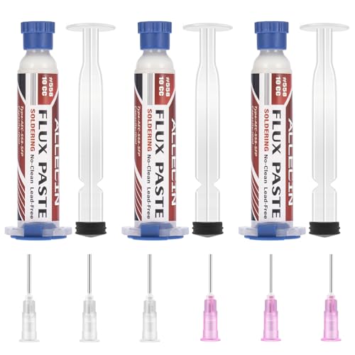 ALLECIN No Clean Soldering Flux 558 10CC 10mL Lead-Free Less-Smoke Rosin Solder Fluxes Paste Syringe for Electronics 10 milliliters with Needle Dispensing Tool (Pack of 3Pcs)