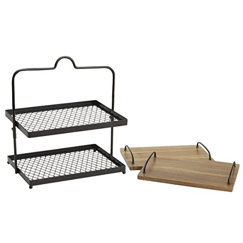 Gourmet Basics by Mikasa Sierra Adjustable Metal Buffet Stand with Removable Acacia Serving Trays, Antique Black