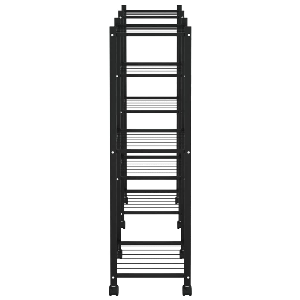 Blumenständer mit Rollen 83x25x83,5 cm Schwarz Pflanzenregal aus Eisen Metall Pflanzenständer Eckpflanzenregal Blumentreppe für Indoor Wohnzimmer Balkon und Garten