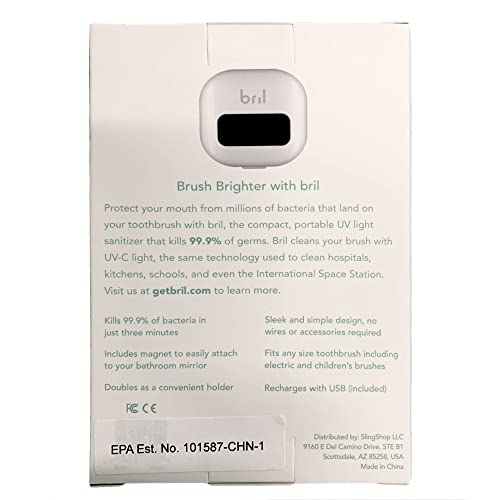 Bril Uv-C Toothbrush Sanitizer, Portable Sterilizer, Cover, Holder, And Case For Any Size Toothbrush, White #TOP6
