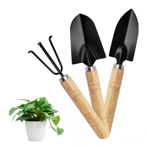 SGERUFZ 3 Pcs Unidades Conjunto de Herramientas de Jardinería Pala Pequeña Rastrillo Set de Podar Malas Hierbas Ideal para Huerto Semillas y Flores Kit de Supervivencia para Plantas