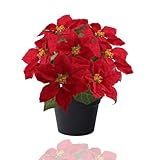MATBAR Poinsettias Artificial Christmas Flowers Red Faux Poinsettia Outdoor 15 Inch Winter Flowers for Home Office Table Decorations Indoor Outdoor Xmas Ornament
